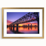 Gold landscape bridge frame with mat, showcasing an elegant front view. Ideal for enhancing decor in modern living spaces, perfect for framing artwork or photos.