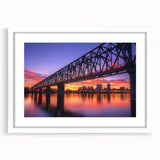 Landscape bridge frame with a white mat, showcasing a modern design in a front view. Ideal for displaying photographs or artwork, enhancing any decor.