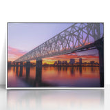 Framed acrylic artwork depicting a serene landscape bridge, showcasing vibrant colors and intricate details, perfect for enhancing home decor with nature-inspired elegance.