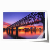 Stunning landscape bridge artwork printed on high-quality canvas, rolled neatly in a protective cardboard tube, showcasing vibrant colors and intricate details.