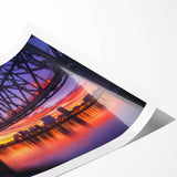 Landscape bridge rolled print showcasing intricate details and vibrant colors, elegantly packaged in a protective cardboard tube for safe storage and display. Perfect for enhancing home decor with nature-inspired art.