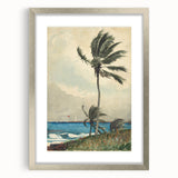 Realism Art Print of Tropical Landscape with Palm Trees and Ocean View