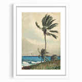 Realism Art Print of Tropical Landscape with Palm Trees and Ocean View