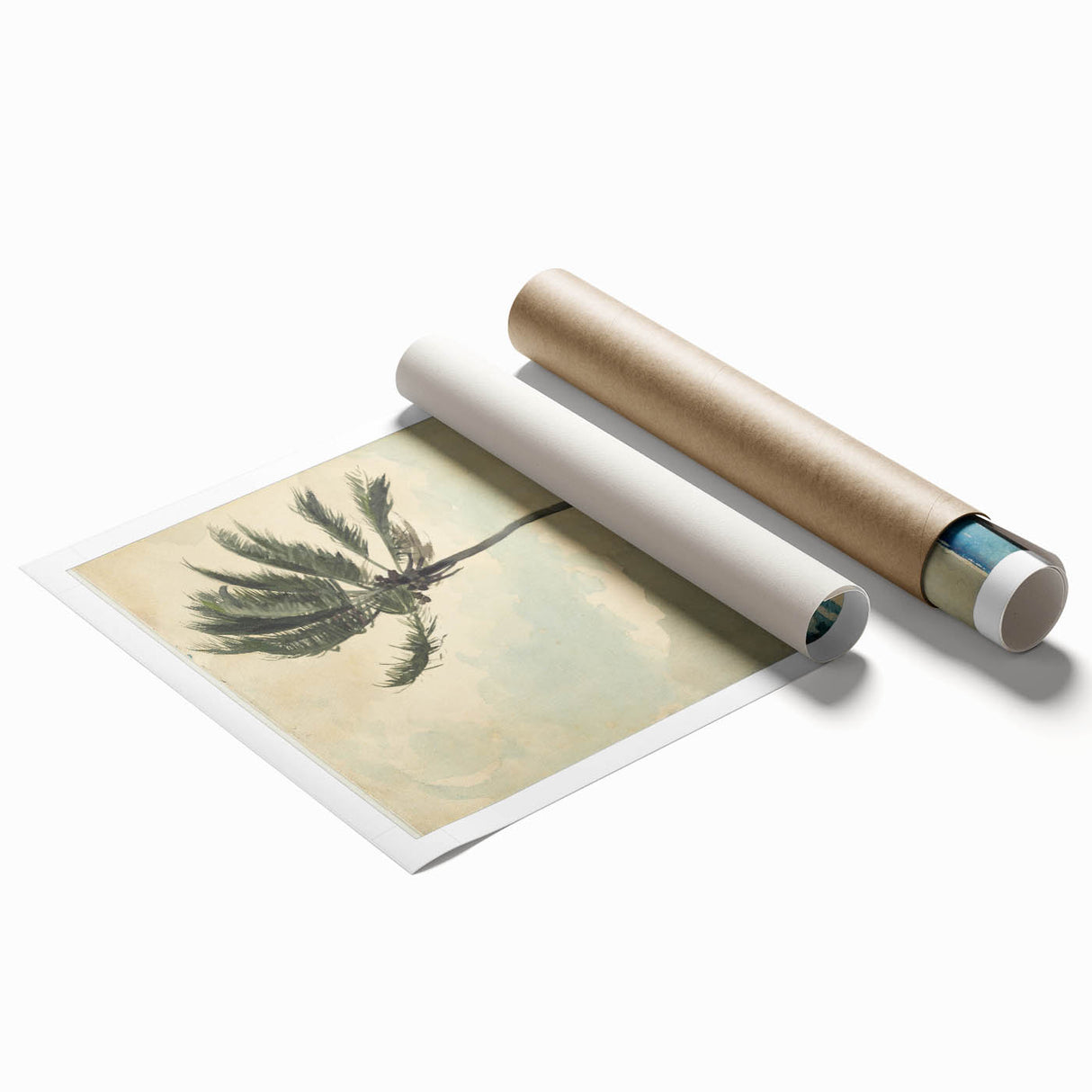 Realism Art Print of Tropical Landscape with Palm Trees and Ocean View