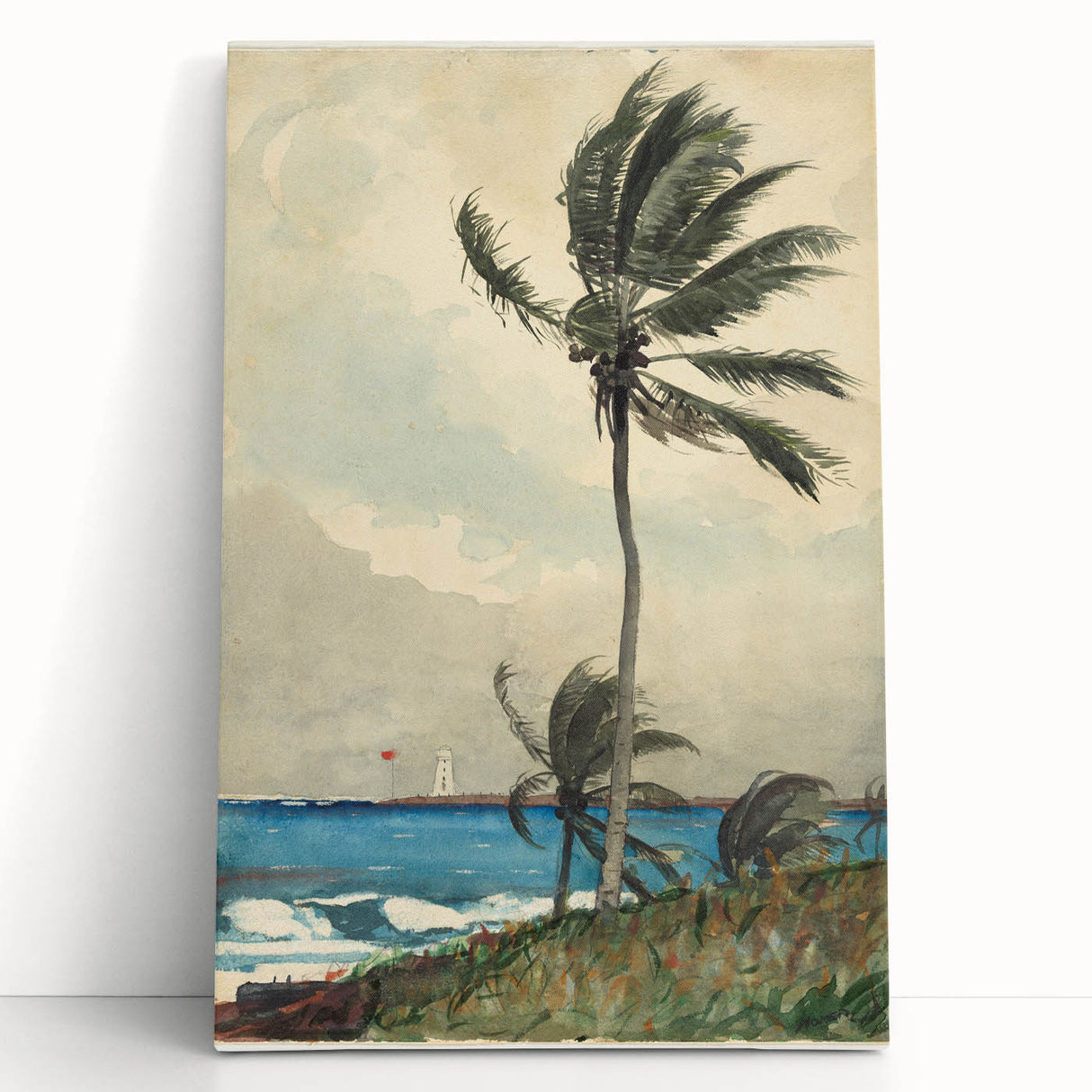 Realism Art Print of Tropical Landscape with Palm Trees and Ocean View