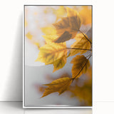 Art deco poster featuring a stylized fall scene with orange and brown tones on framed acrylic.