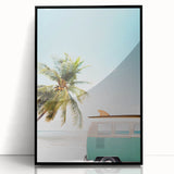 Large abstract wall art depicting summer season in vibrant colors on a framed acrylic, ideal for modern living room decor.