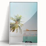 Art deco poster featuring a summer scene with pastel colors on white framed acrylic, ideal for nursery wall decor.