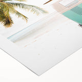 Art deco poster with a vibrant, colorful depiction of summer on rolled canvas, suitable for dining room or bathroom wall.