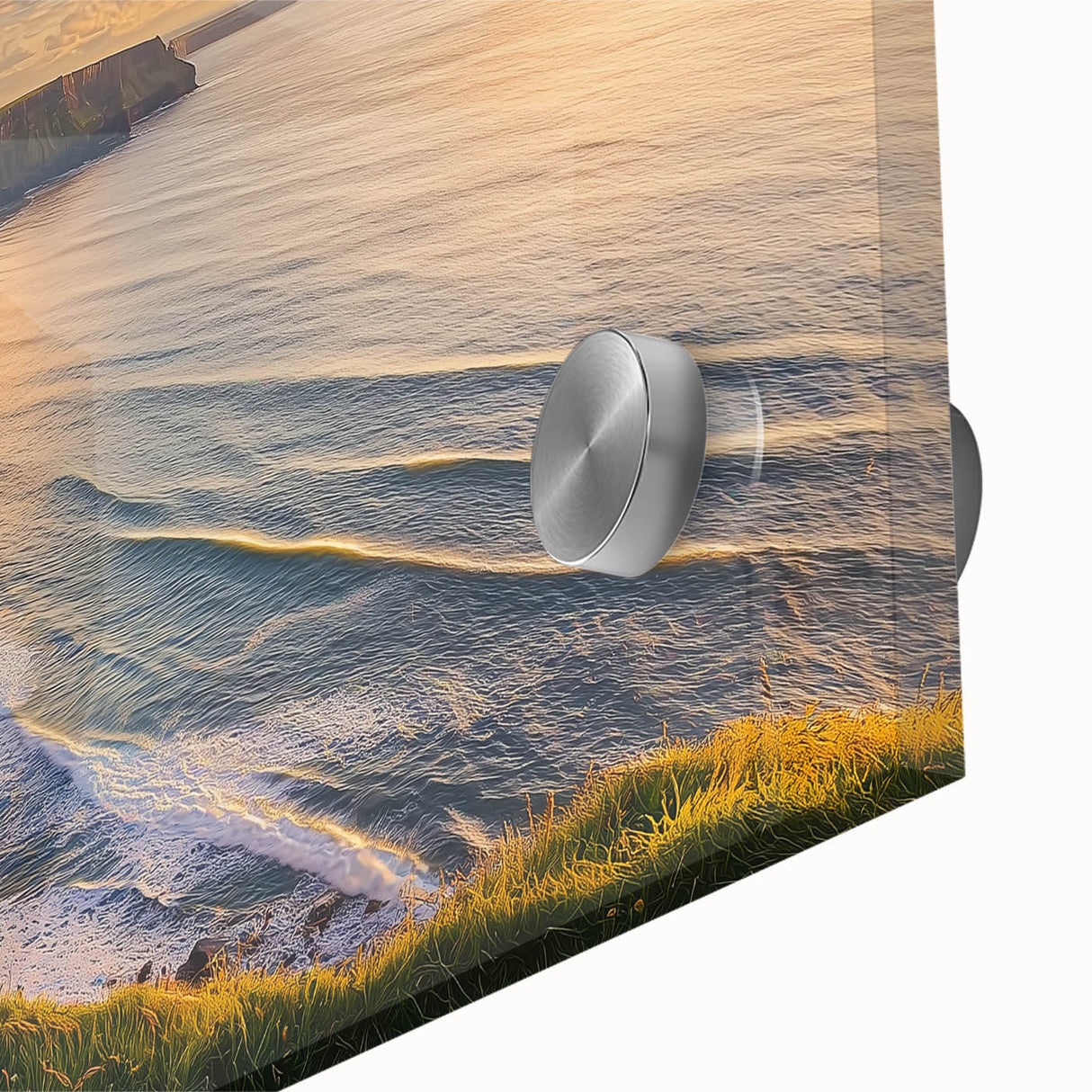 Close-up of a vibrant acrylic landscape artwork showcasing dramatic cliffs and vivid colors, perfect for home decor and art collectors. Ideal for enhancing interior spaces with natural beauty.
