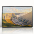 Framed acrylic artwork showcasing a stunning cliff landscape in vibrant colors, with a sleek black frame, ideal for modern home decor and nature enthusiasts.