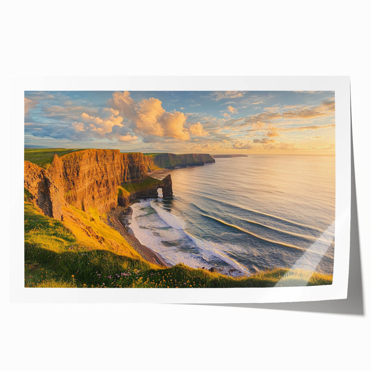 Vibrant rolled print showcasing dramatic cliffs and lush landscapes, perfect for nature lovers. Ideal for enhancing home decor or art collections.