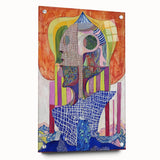 Abstract figurative acrylic artwork displayed in a side view, showcasing vibrant colors and intricate pin details, perfect for contemporary home decor.