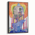 Framed abstract figurative canvas art showcasing a modern design with bold black tones, ideal for contemporary home decor. Side view highlights frame detail.