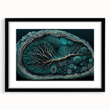 Abstract floral wall art framed in black with a mat, showcasing vibrant colors and intricate designs, perfect for modern home decor or office enhancement.