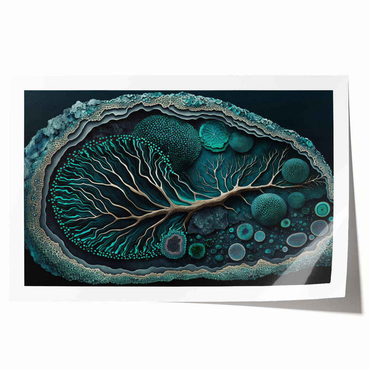 Vibrant abstract florals wall art print showcasing bold colors and intricate designs, perfect for home decor. Rolled and ready for framing, ideal for modern interiors.