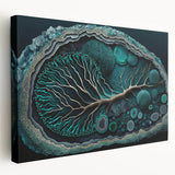 Abstract floral wall art on stretched canvas showcasing vibrant colors and intricate designs, displayed in a side view that highlights its depth and texture. Perfect for enhancing modern home decor.