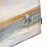 Close-up of an abstract landscape wall art piece, featuring vibrant colors and smooth acrylic glass finish, perfect for modern home decor accents.