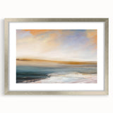 Abstract landscape wall art framed in silver with a white mat, showcasing vibrant colors and intricate designs that enhance modern home decor aesthetics.