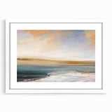 Abstract landscape wall art framed in white with a mat, showcasing vibrant colors and intricate patterns, perfect for modern home decor. Ideal for enhancing living spaces or as a gift.