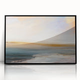 Framed acrylic wall art showcasing an abstract landscape with rich colors and textures, set against a sleek black frame, perfect for modern home decor.