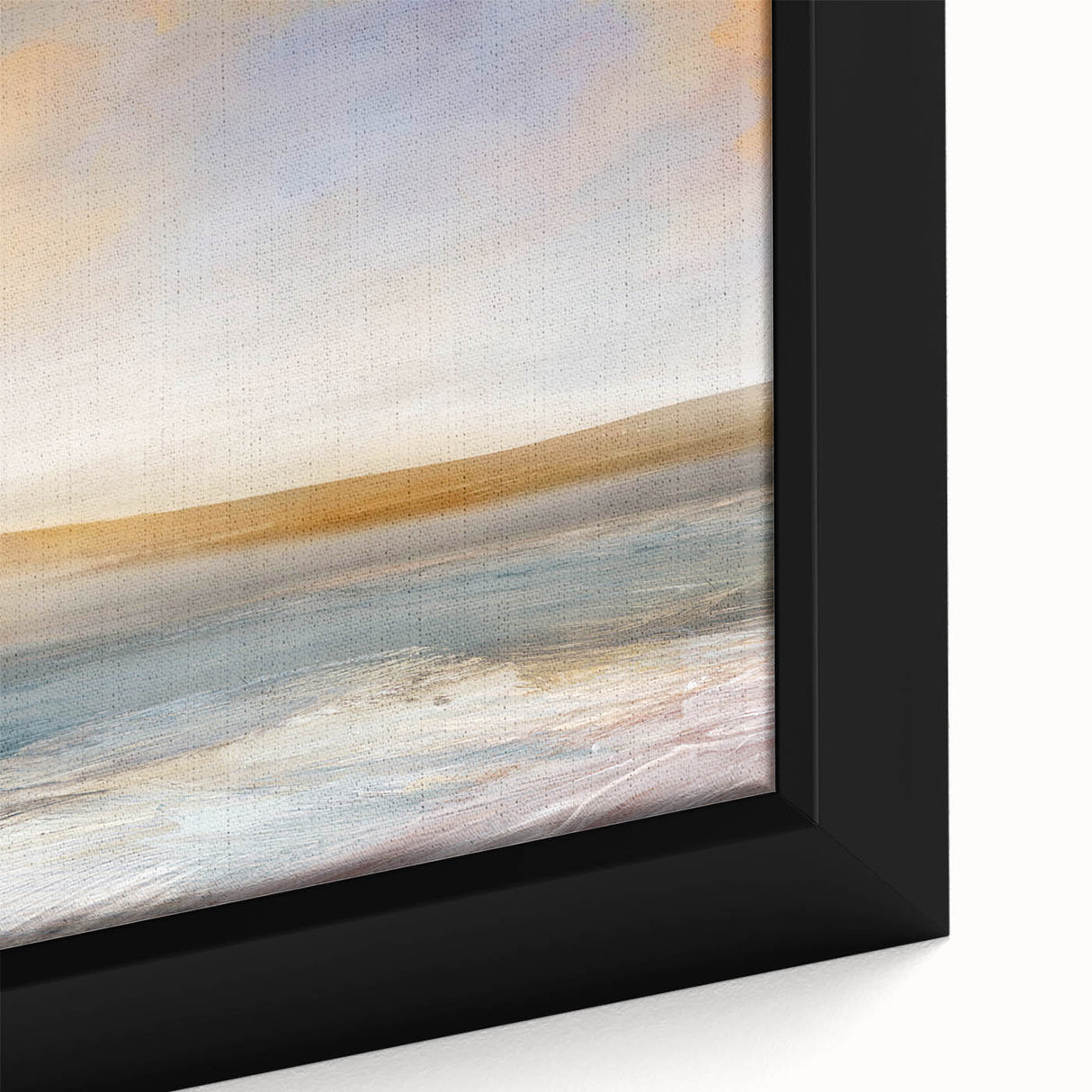 Close-up of a framed canvas artwork showcasing an abstract landscape design with vibrant colors and intricate textures, perfect for modern home decor.
