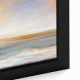 Close-up of a framed canvas artwork showcasing an abstract landscape design with vibrant colors and intricate textures, perfect for modern home decor.