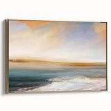 Framed canvas wall art showcasing an abstract landscape design with gold accents, viewed from the side, ideal for modern home decor. Perfect for enhancing interior aesthetics.