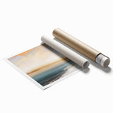 Abstract landscape wall art print showcasing vibrant colors and dynamic shapes, rolled for easy shipping and display, ideal for modern home decor.