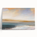 Abstract landscape wall art on stretched canvas, showcasing vibrant blues and greens with textured brush strokes, perfect for modern home decor.