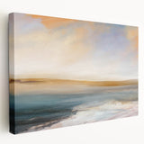 Abstract landscape wall art on stretched canvas, showcasing vibrant colors and intricate textures, ideal for modern home decor. Side view highlights its depth.