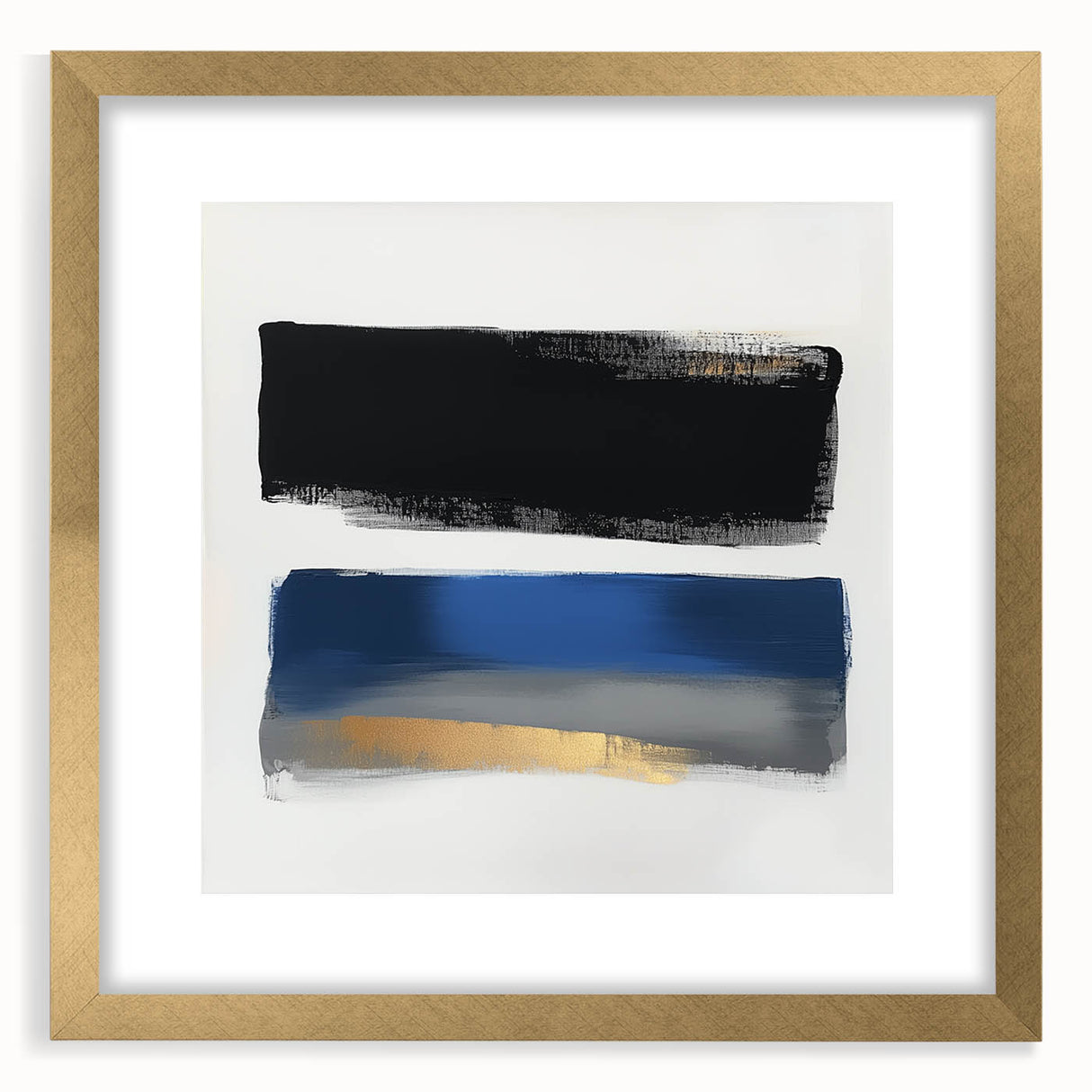 Geometric Abstract Wall Decor – Royal Blue and Gold Brushstroke Art