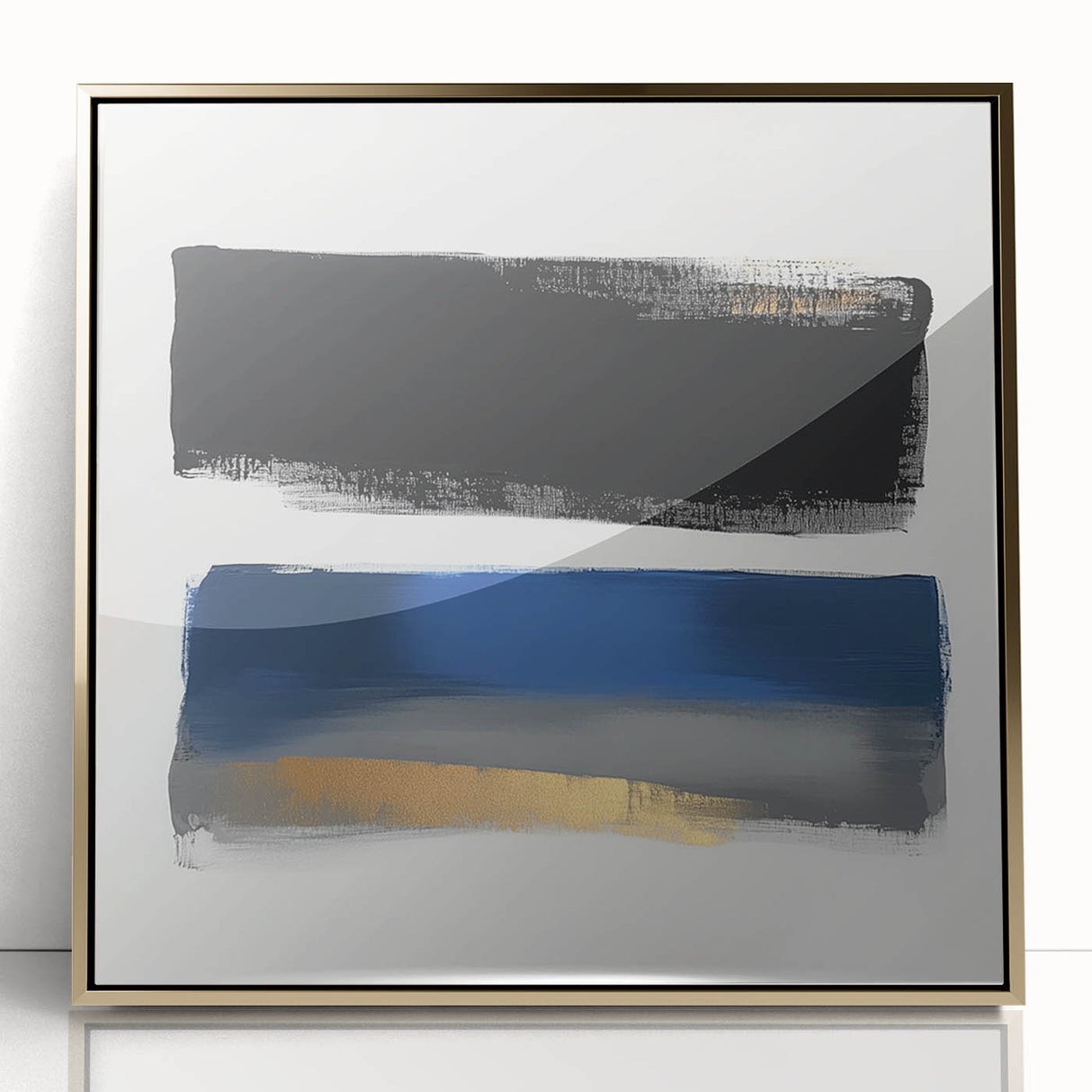 Geometric Abstract Wall Decor – Royal Blue and Gold Brushstroke Art