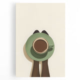 Black and white stretched canvas featuring a minimalist coffee cup design, ideal for kitchen wall art.