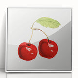 Art Deco poster featuring assorted fruits in vibrant colors on a white acrylic framed canvas, suitable for nursery wall art.