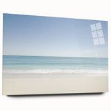 Acrylic landscape artwork depicting a serene beach scene, showcasing vibrant colors and intricate details. The piece is displayed in a side view, emphasizing its elegant design and glossy finish, perfect for coastal-themed decor.