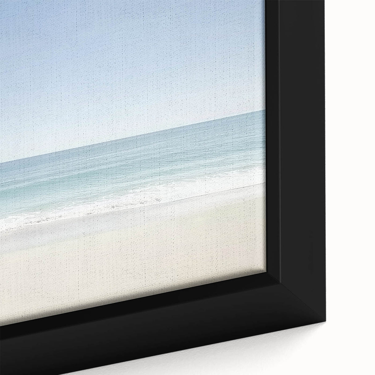 Framed canvas close-up showcasing a vibrant beach landscape design with vivid colors and intricate details, perfect for adding a coastal touch to any decor.