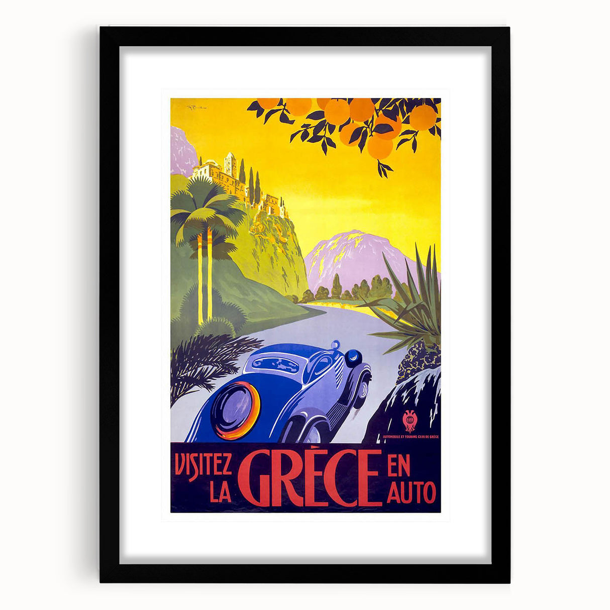 Retro Greece Travel Poster – Vintage Mediterranean Art