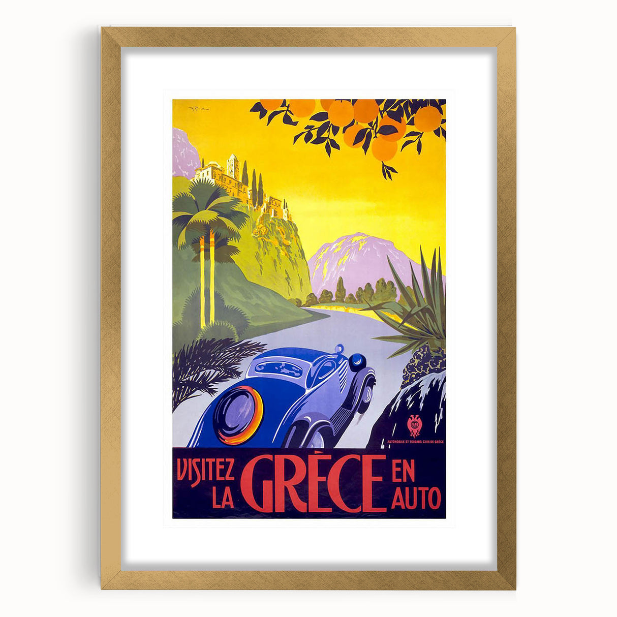 Retro Greece Travel Poster – Vintage Mediterranean Art