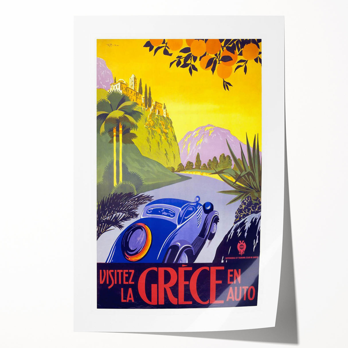 Retro Greece Travel Poster – Vintage Mediterranean Art