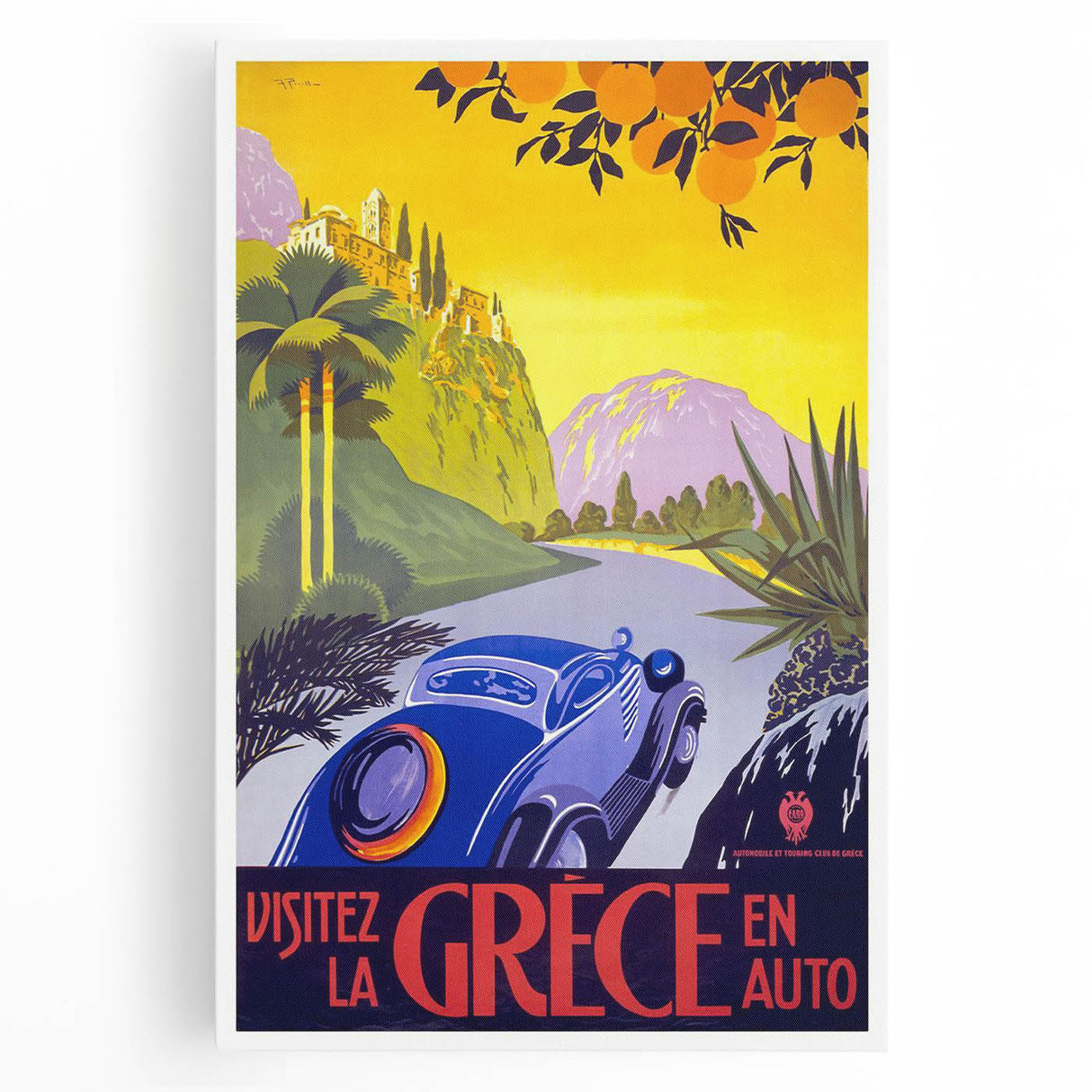Retro Greece Travel Poster – Vintage Mediterranean Art