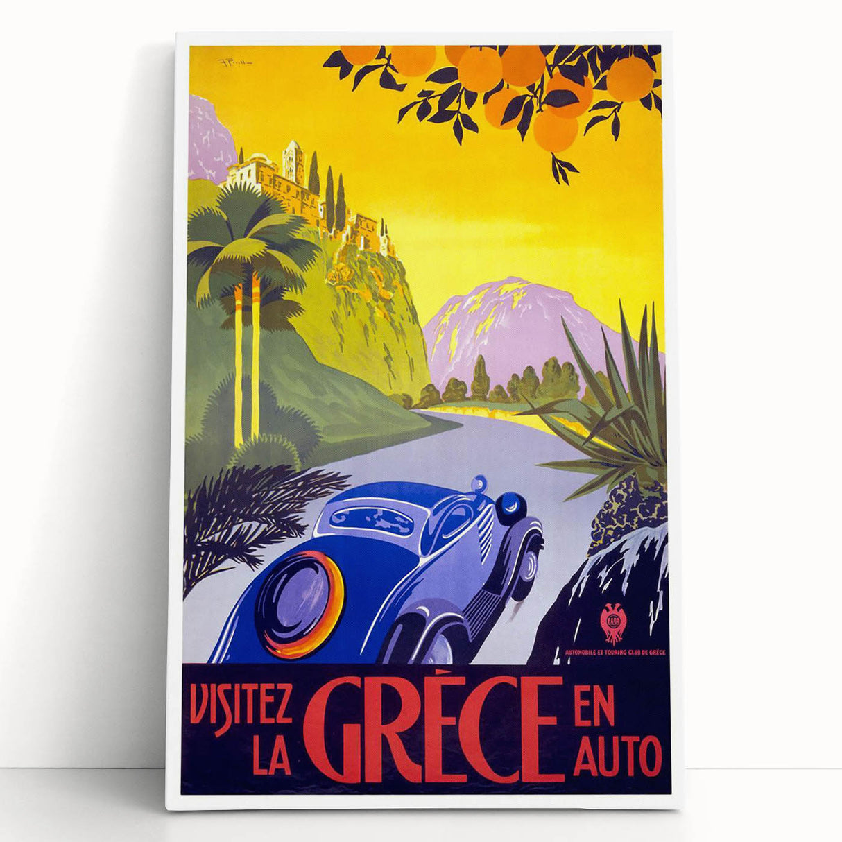Retro Greece Travel Poster – Vintage Mediterranean Art