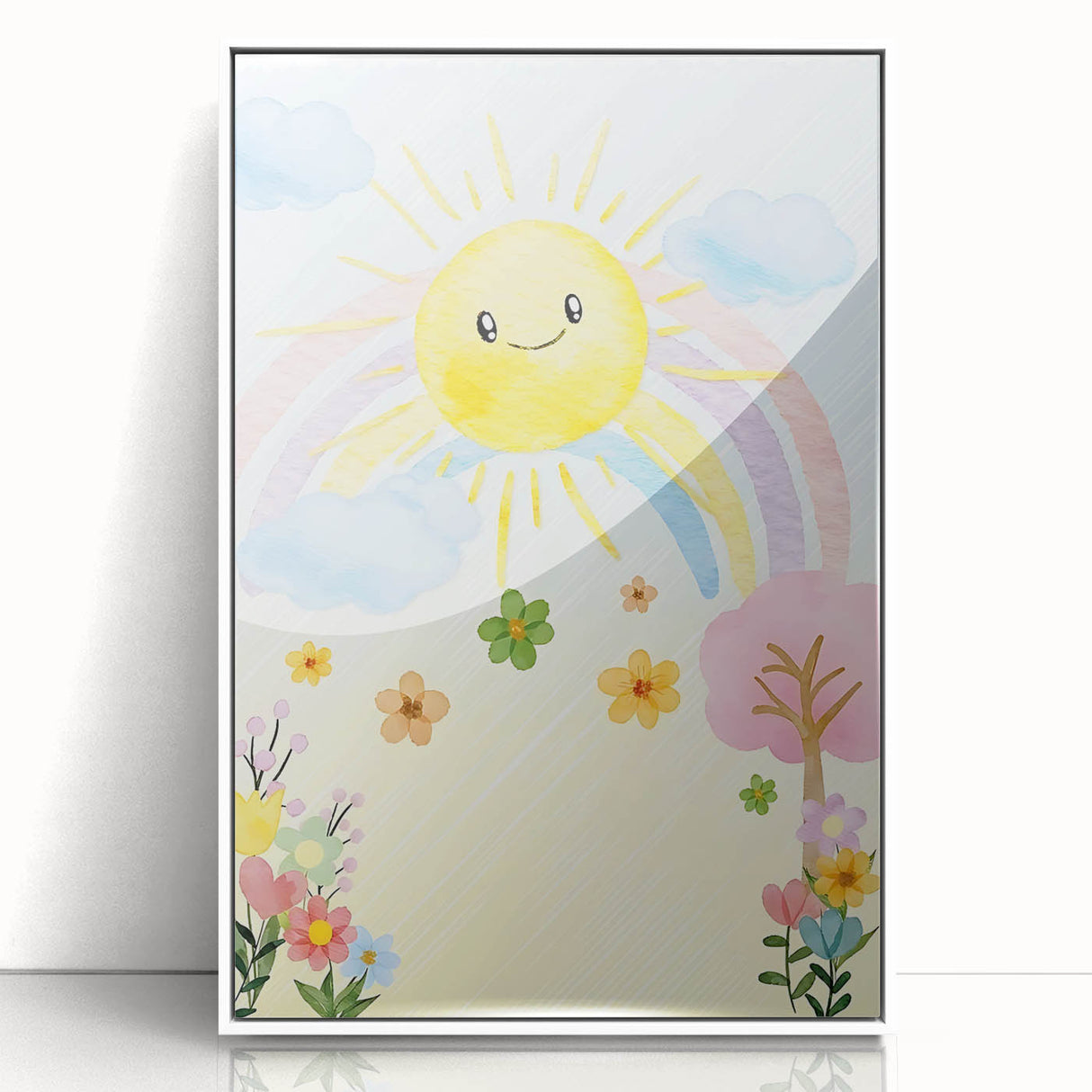 Smiling Sun Watercolor Print - Nursery Wall Art for Kids
