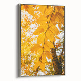 Framed canvas depicting a vintage landscape art painting with colorful trees in fall, ideal for living room decor.
