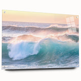 Large abstract wall art on acrylic glass depicting summer season in vibrant yellow and green tones.