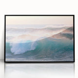 Large abstract wall art featuring vibrant summer colors on acrylic, framed in black, ideal for modern living room decor.