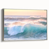 Framed canvas featuring a colorful vintage landscape art painting with a black border, ideal for brightening a living room.