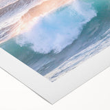 Art deco poster featuring a summer scene in vibrant yellow and blue tones on rolled canvas, suitable for dining room decor.