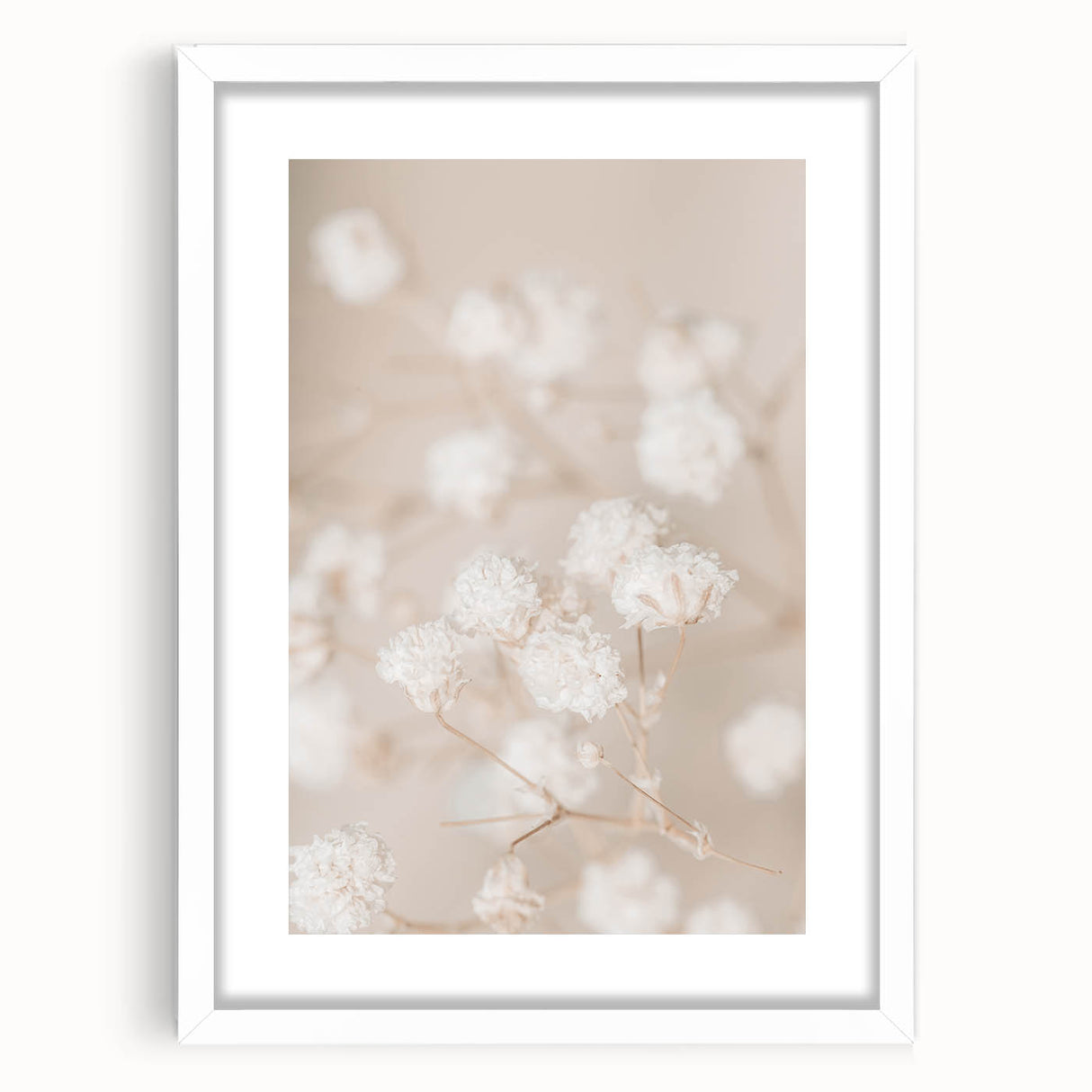 Abstract art print featuring swirling blues and greens, framed in white, suitable for bedroom or dining room decor.