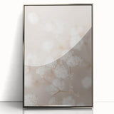 Mid-century modernist art featuring geometric shapes in soft pastel colors on a silver-framed acrylic print.